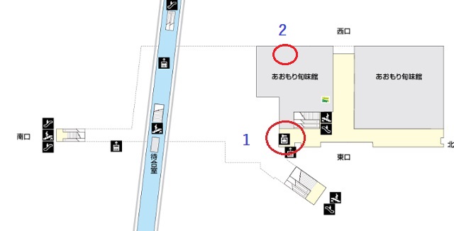 新青森駅のコインロッカーの場所を示した構内図