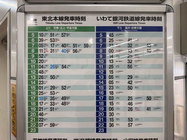 盛岡駅東北本線上りの時刻表