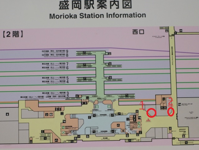盛岡駅の福田パンの場所の案内の構内図