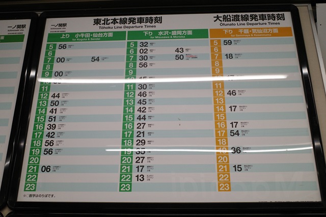 一ノ関駅のローカルの時刻表