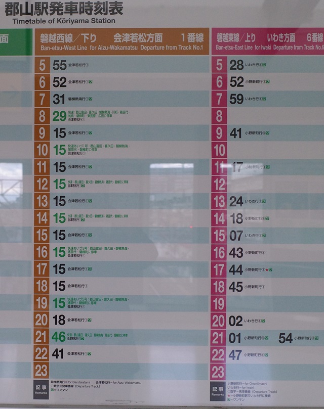 磐越西線の時刻表の写真