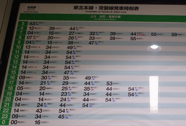 名取駅の上り線の時刻表