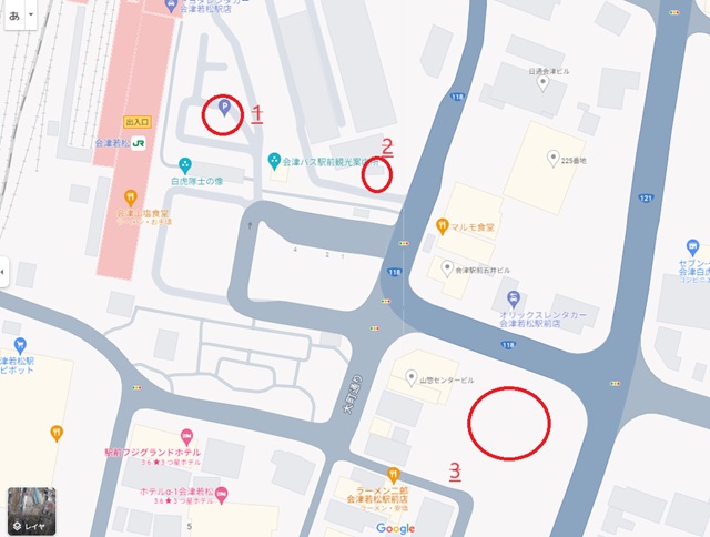 会津若松駅の駐車場のマップ