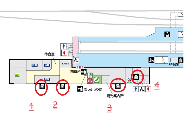 会津若松駅の構内図でのコインロッカーの場所