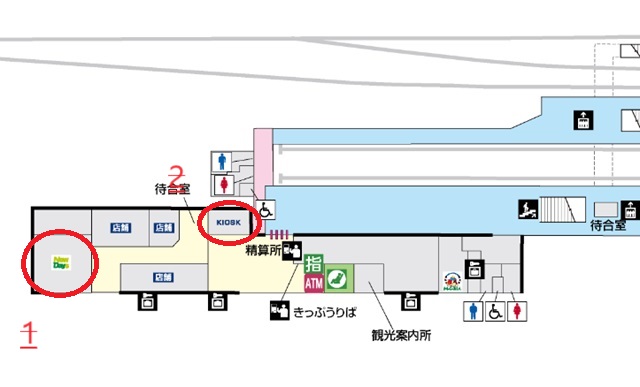 会津若松駅のコンビニの場所を記した構内図