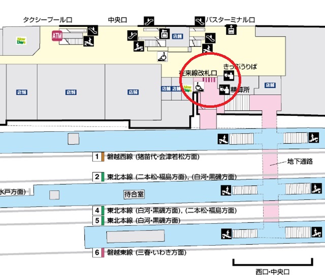 一階の改札の構内図