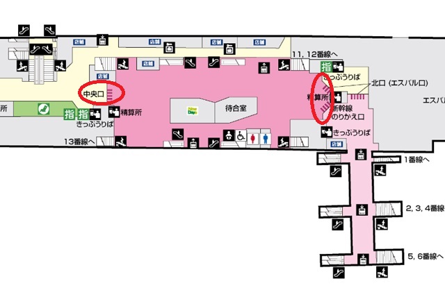 郡山駅の新幹線改札の場所案内の構内図