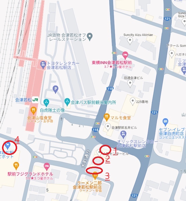 会津若松駅前居酒屋のマップ