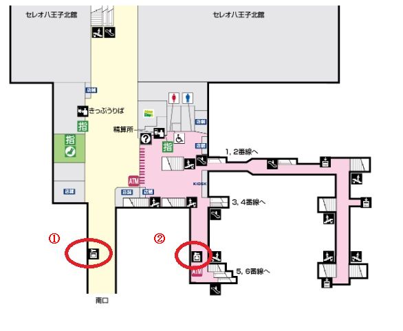 八王子駅の構内図のコインロッカーのしるし