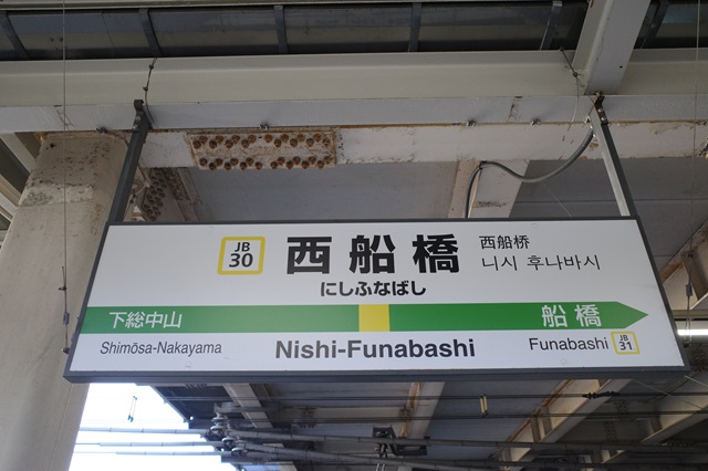 西船橋駅のホームの駅名表示の案内の写真