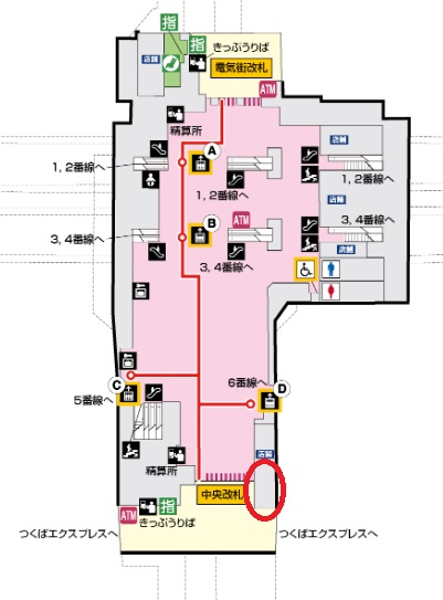 秋葉原駅の構内図に忘れ物センター表示