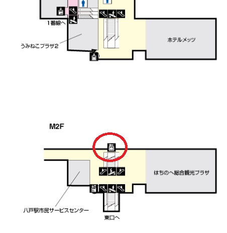 東口中二階のコインロッカーの場所を記した構内図
