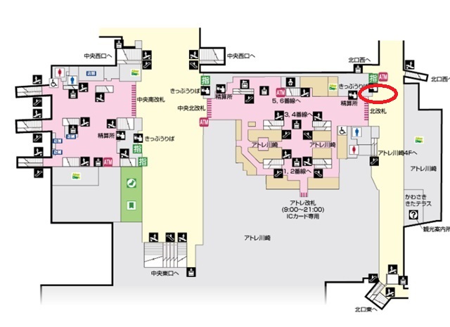 川崎駅の構内図で忘れ物の場所