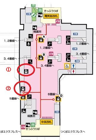 秋葉原駅の一階のコインロッカーの配置図