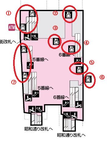秋葉原駅の二階のコインロッカーの配置図