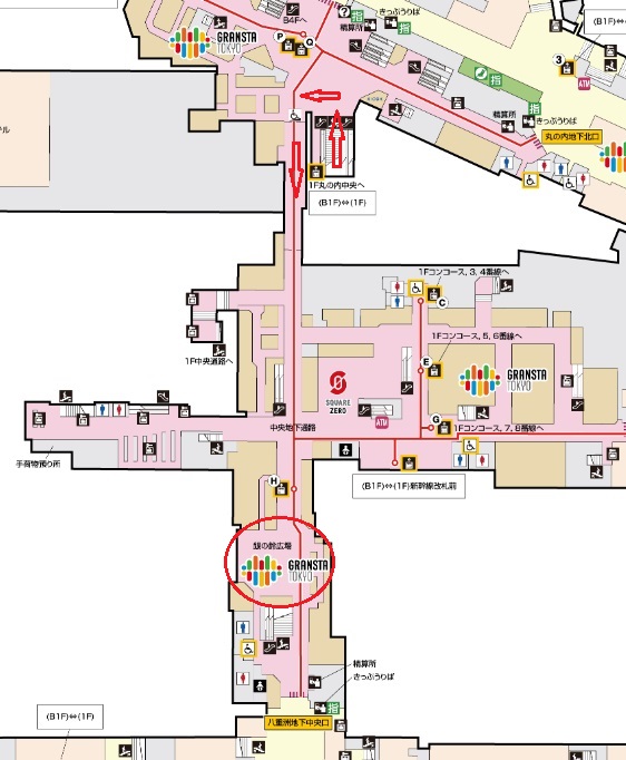 東京駅の銀の鈴の場所の構内図