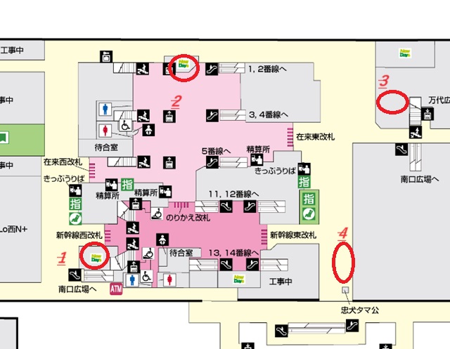 新潟駅の駅弁売り場の場所をします構内図