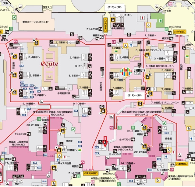 東京駅２階構内図銀の鈴エリアへの行き方