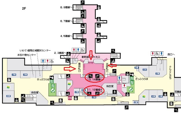 盛岡駅の新幹線乗り場を案内する構内図 