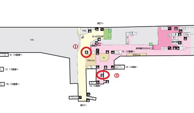 小山駅のコインロッカーの場所を示した構内図