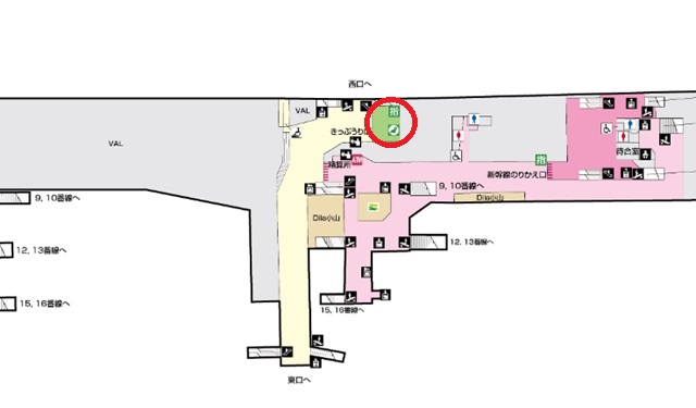 小山駅のみどりの窓口の構内図に記した写真