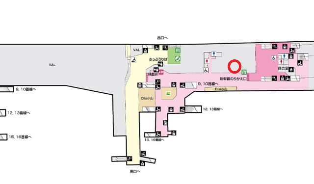 小山駅の忘れ物センターの位置表示の構内図 