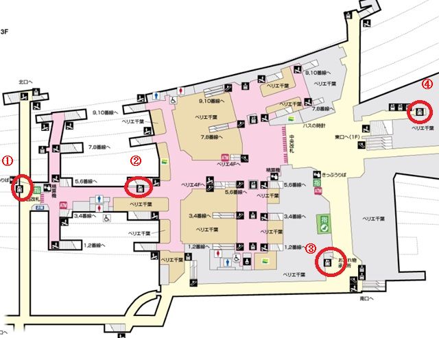 千葉駅のコインロッカーの場所を示す構内図の写真