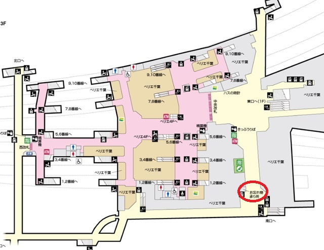 千葉駅の構内図での忘れ物センターの場所