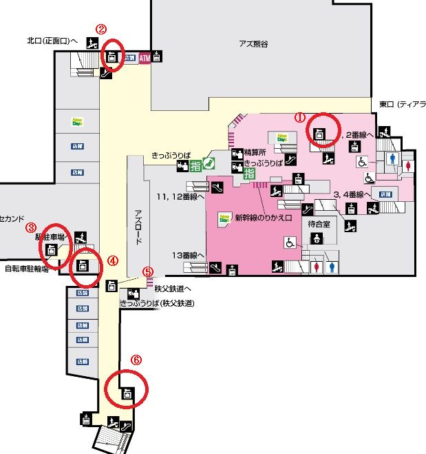 熊谷駅のコインロッカーの設置場所の構内図