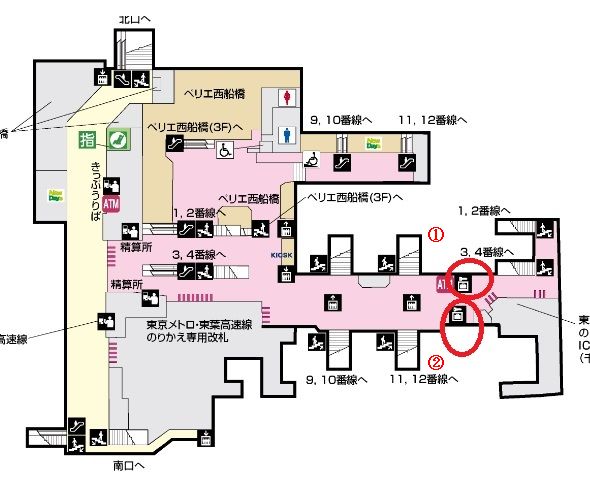 西船橋駅のコインロッカーの場所の構内図