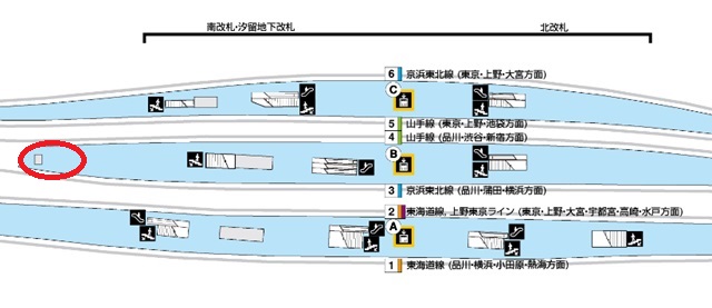 新橋駅の構内図での忘れ物センターの位置情報