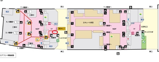 赤羽駅の忘れ物センターの場所を記した構内図