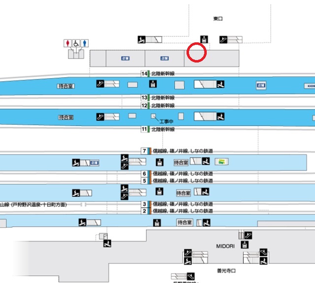 長野駅の忘れ物の場所を構内図に表示