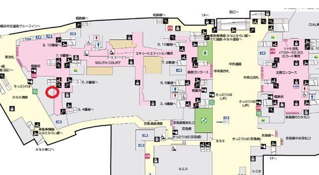 横浜駅の構内図：忘れ物センターの場所表示