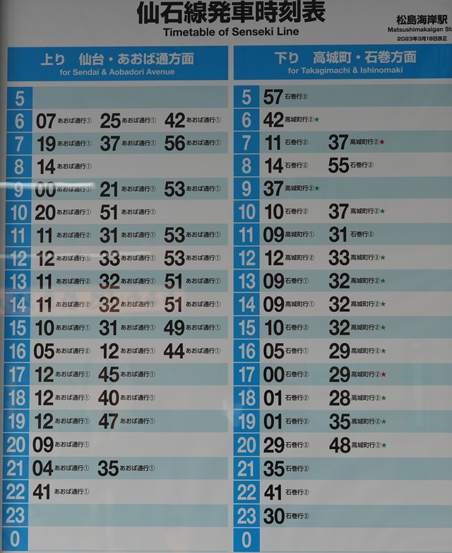 松島海岸駅の時刻表の写真