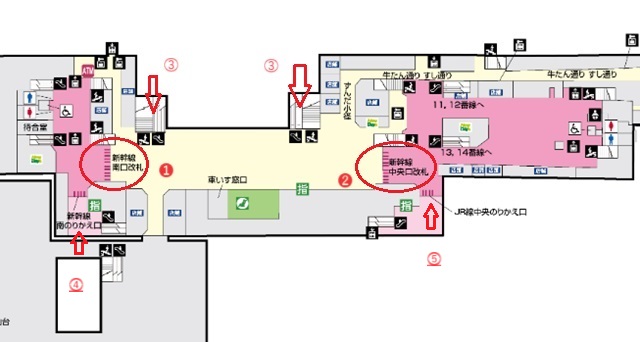 仙台駅3階の新幹線乗り場の構内図