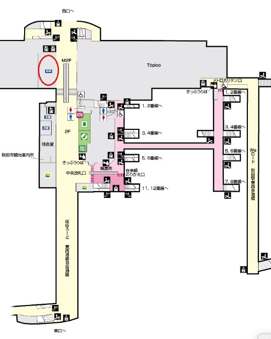秋田駅構内のスタバの場所を記した構内図