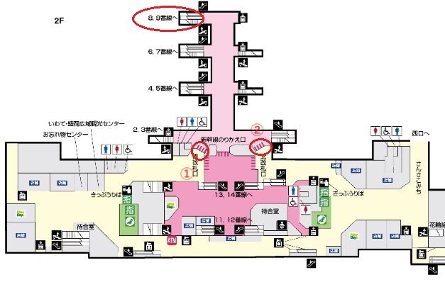 田沢湖線乗り場を案内する構内図