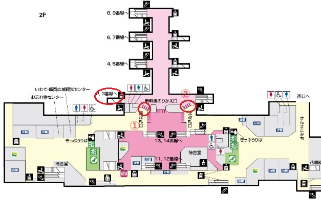 山田線の乗り場を示す構内図の写真