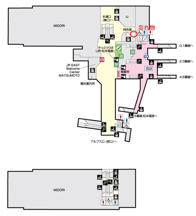 松本駅の忘れ物センターの場所の構内図