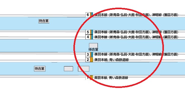 青森駅の電車乗り場の１階の構内図