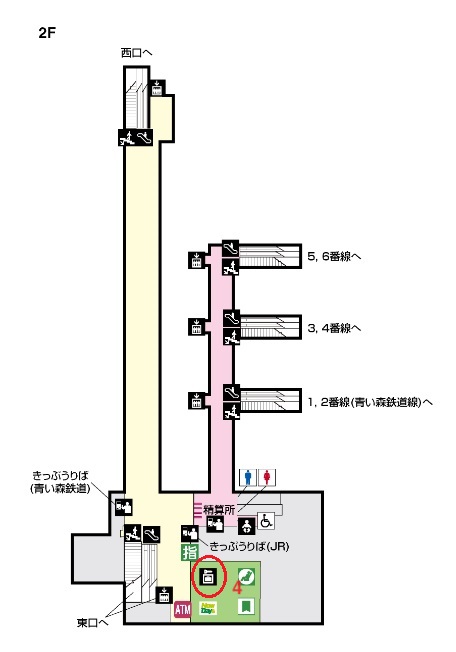 青森駅のコインロッカーの設置場所の構内図