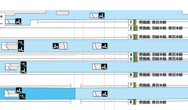 秋田駅の１階の構内図で見る電車乗り場