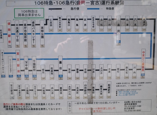 盛岡駅発宮古駅行きの路線図の写真
