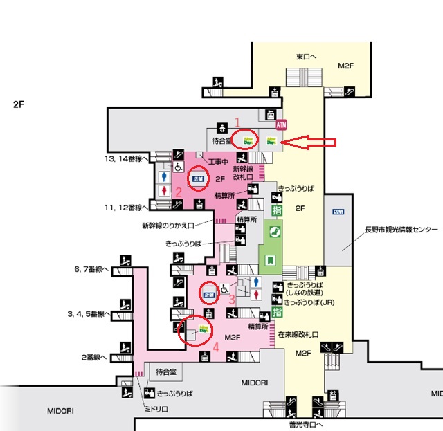 長野駅のお土産売り場の構内図