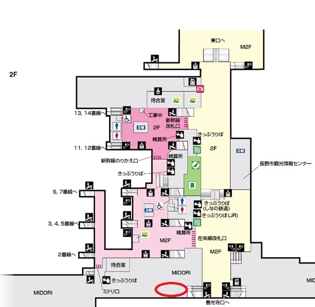 長野駅の構内図でスタバの場所を案内