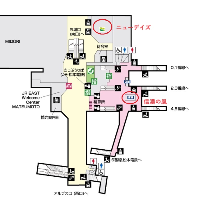松本駅のお土産売り場の場所の構内図