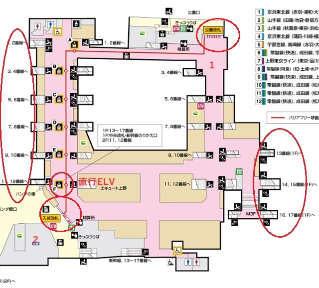 上野駅3階の構内図