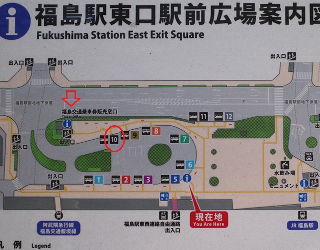 福島駅東口のバス乗り場レイアウト図