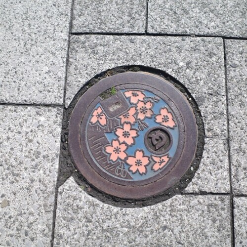 大河原駅の桜模様のマンホール